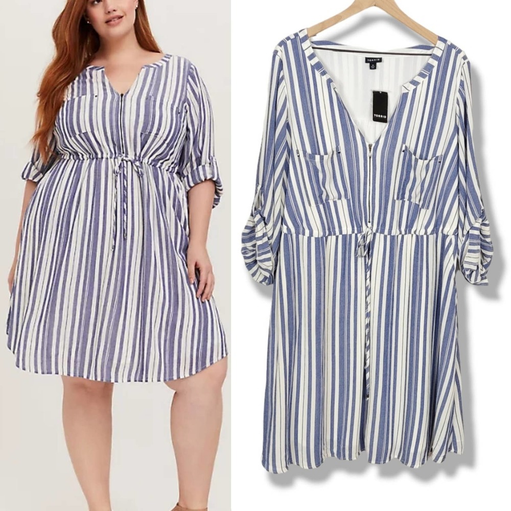Torrid Long Sleeve Stripe Shirt Dress Womens 3 3X 22-24 New With Tags